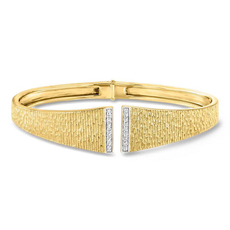 Gold over sterling diamond cuff bracelet with textured finish and two diamond insets