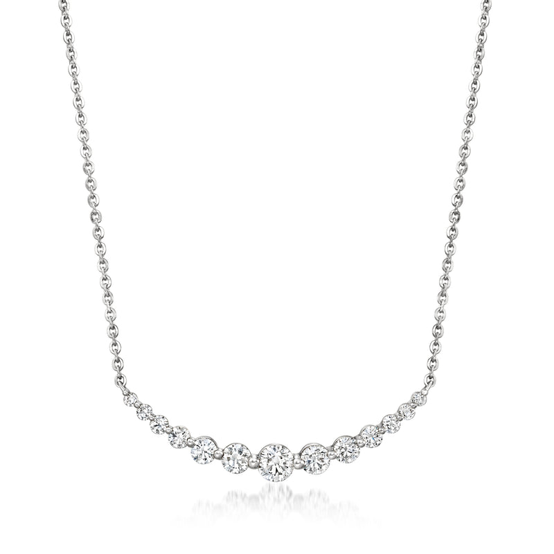 14kt white gold curved bar diamond necklace with small round lab-grown stones