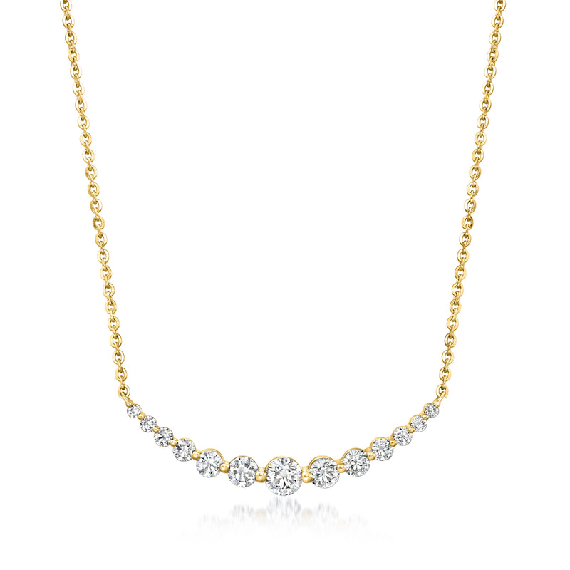 14kt yellow gold diamond curved bar necklace with round lab-grown stones