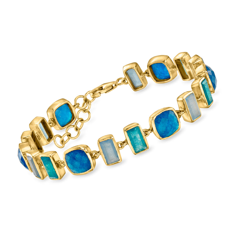 Gold over sterling bracelet with tonal blue square quartz stones
