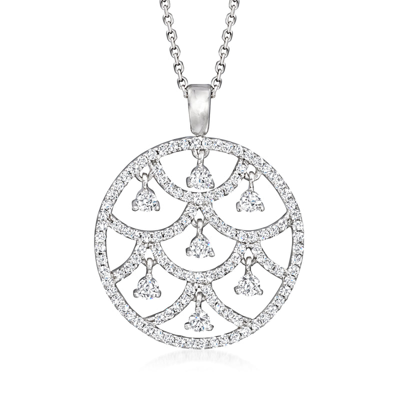 14kt white gold diamond openwork round dangle pendant necklace