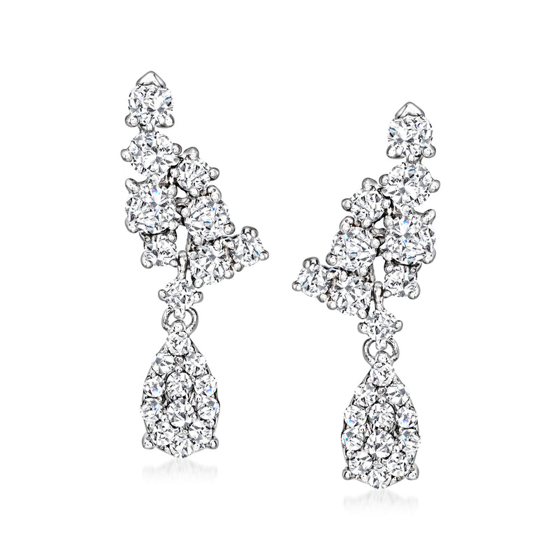 14kt white gold diamond cluster drop earrings with pear-shaped center teardrops