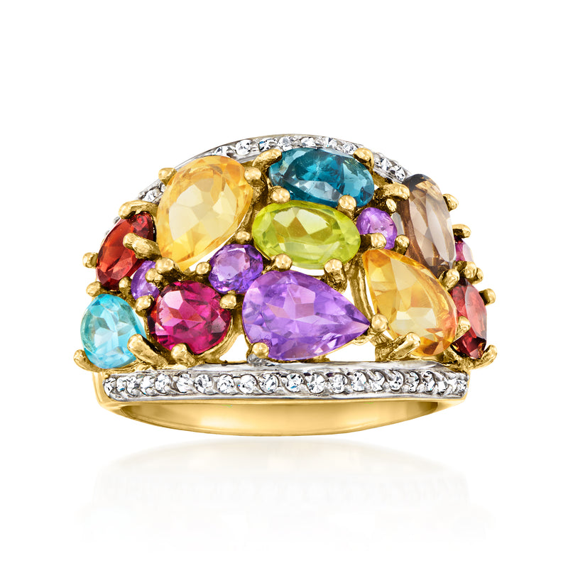 18kt gold over sterling multi-gemstone ring with oval and round colorful stones