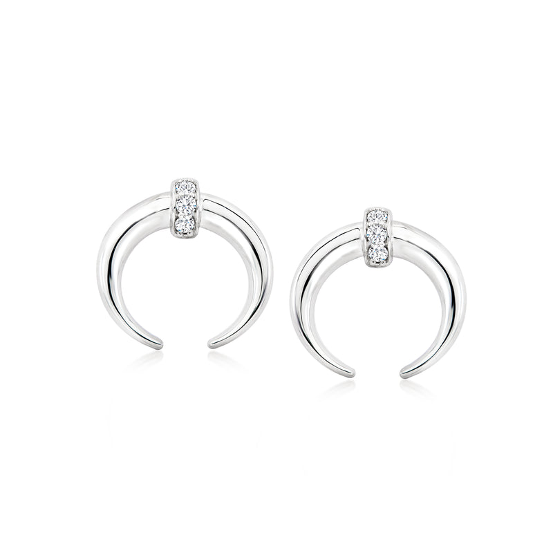 Sterling silver crescent post earrings with diamond accents