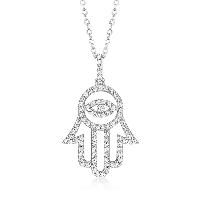 Sterling silver hamsa pendant necklace with diamond-accented hand motif