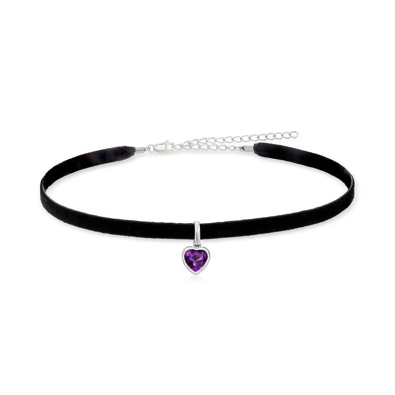 Black velvet choker with purple heart amethyst pendant and sterling silver