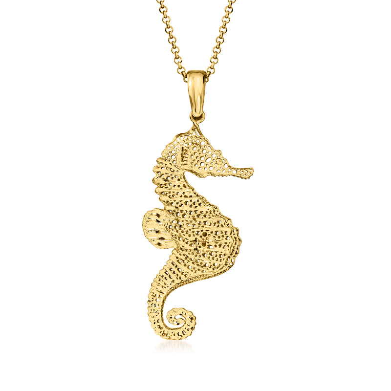 Gold-tone seahorse pendant necklace with loop clasp and chain