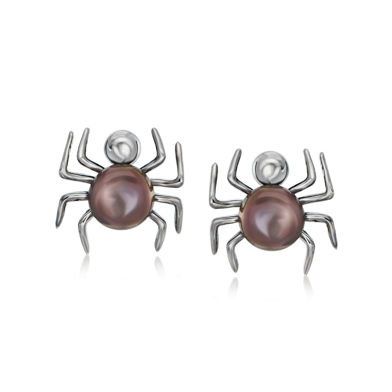 Dark cultured pearl spider post earrings in sterling silver