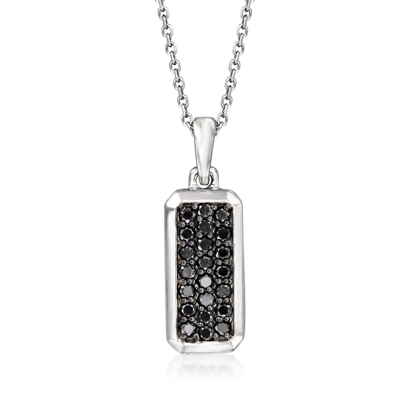 14kt white gold bar pendant necklace with black diamond pave inset