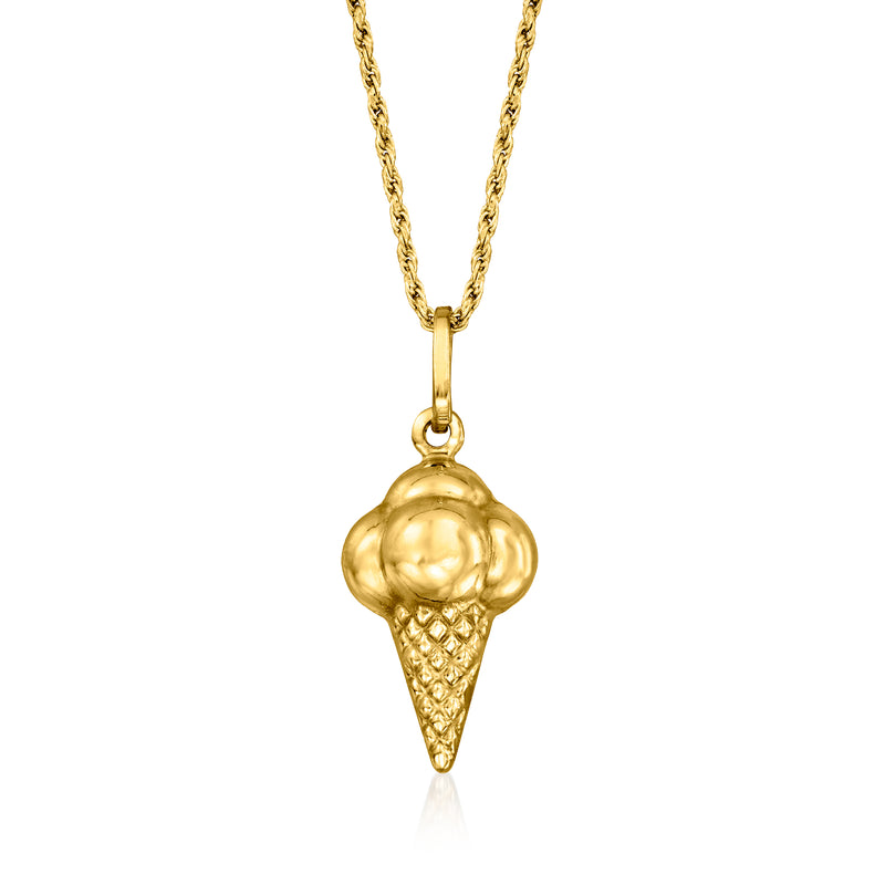 14kt yellow gold ice cream cone pendant with swirl top, on a link chain