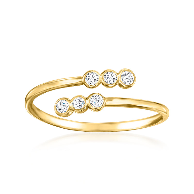 14kt yellow gold bypass ring with round bezel-set diamonds