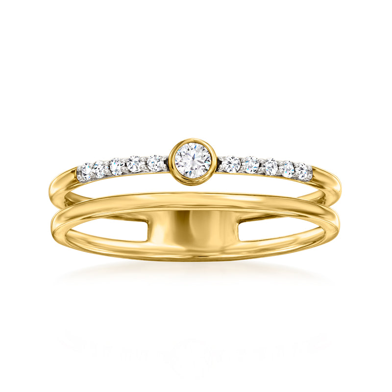 14kt yellow gold two-row diamond ring with round center stone