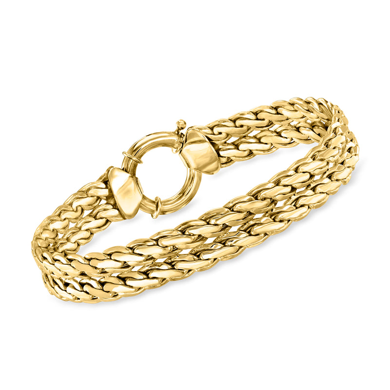 10kt yellow gold Cestina-link bracelet with chunky chain links and hinged clasp