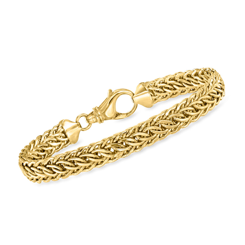 18kt gold over sterling Cestina-link bracelet with braided chain and heart clasp