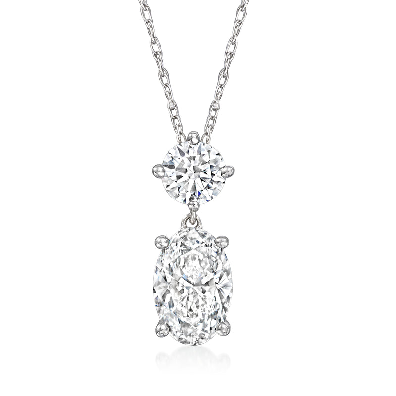 14kt white gold lab-grown diamond pendant necklace with two round brilliant stones