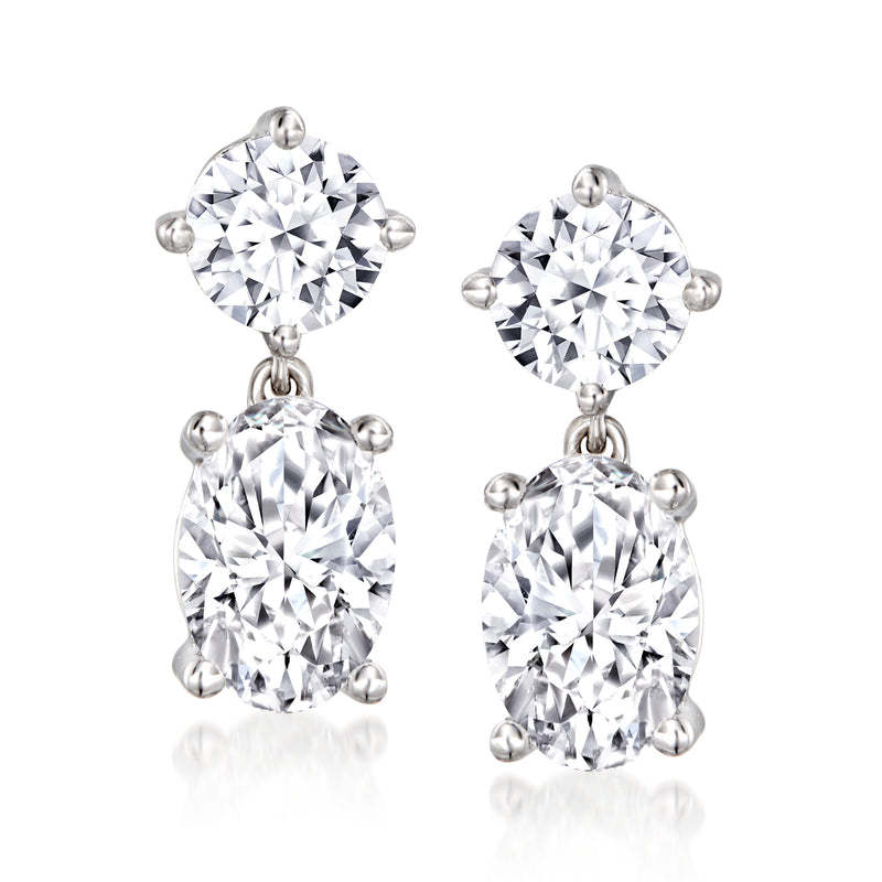 14kt white gold lab-grown diamond drop earrings with round and oval stones