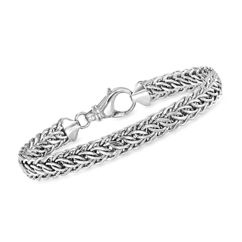 Sterling silver Cestina-link bracelet with oval clasp and braided chain links