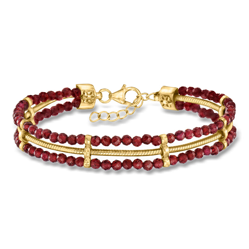 Garnet bead snake-chain bracelet in gold over sterling with heart clasp