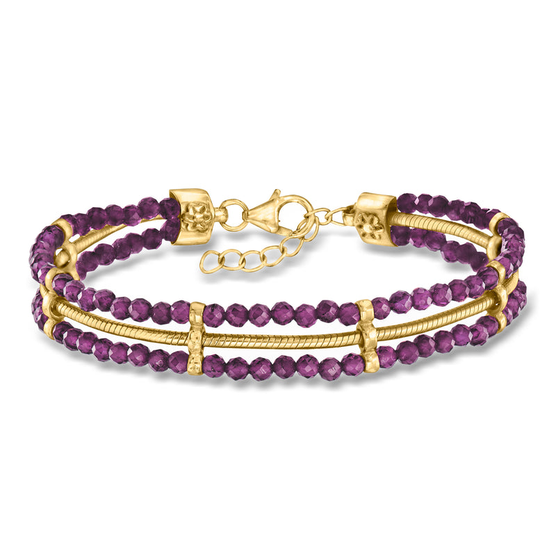 Amethyst bead and snake-chain bracelet with gold clasp and purple faceted beads