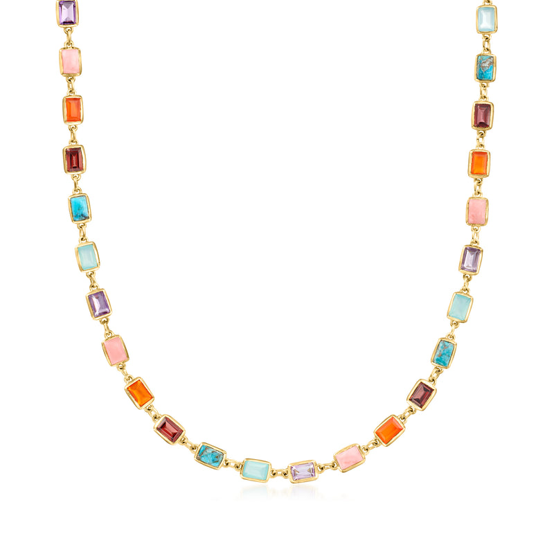 Gold over sterling multi-gemstone necklace with pastel rectangular stones