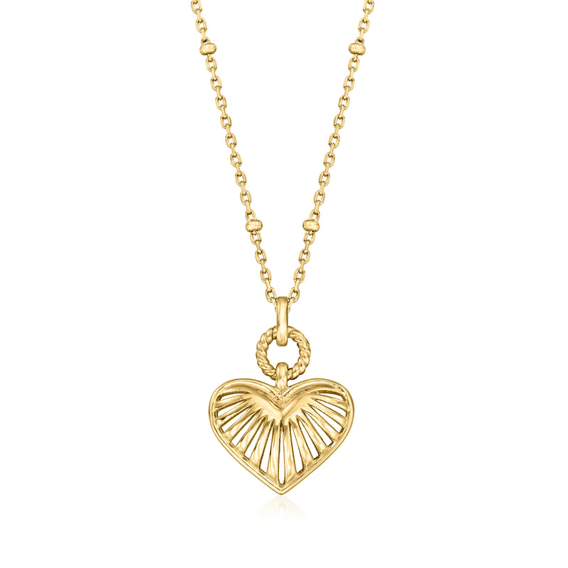 Gold-tone puffed heart pendant necklace with ridged heart design