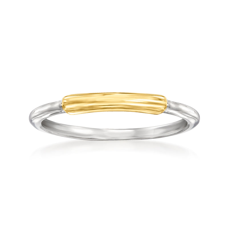 Sterling silver ring with 14kt yellow gold bar top, polished smooth band