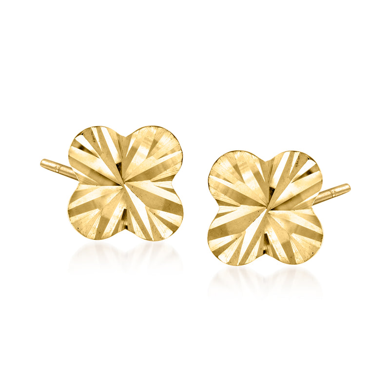 14kt yellow gold diamond-cut flower stud earrings with slim post backs