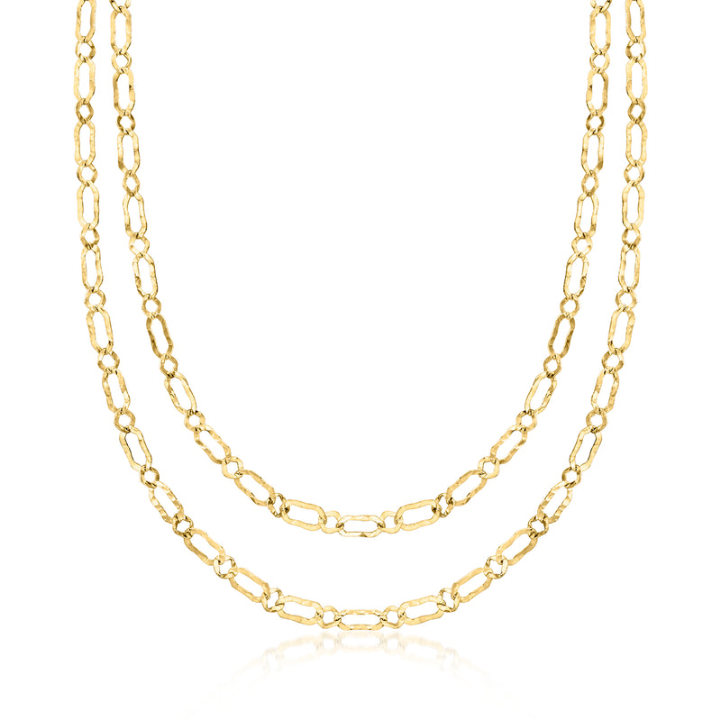 Layered gold-tone flat-oval link necklace with two chain rows