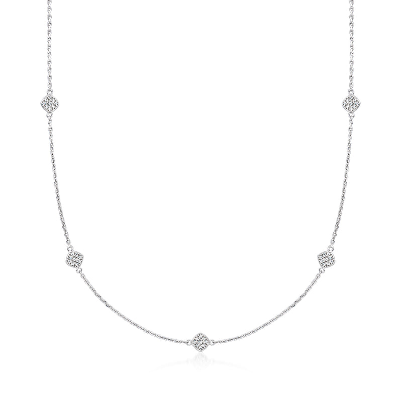 Sterling silver diamond station necklace with five round sparkling links