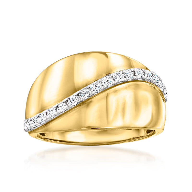 18kt yellow gold diamond line ring with curved band and channel-set stones