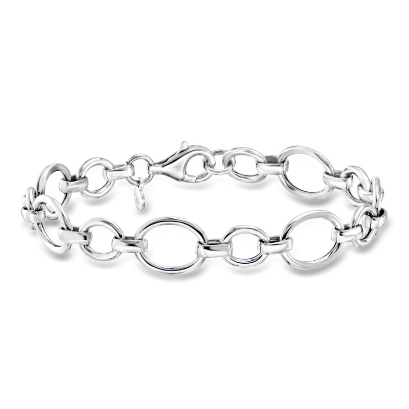 Sterling silver cable and oval-link bracelet with round spring ring closure