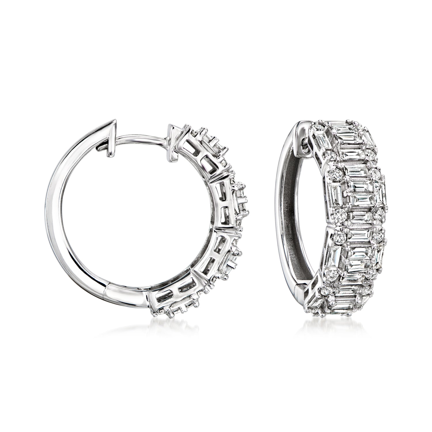 2.00 ct. t.w. Round and Baguette Lab Grown Diamond Hoop Earrings in 14kt White Gold