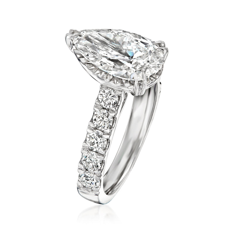 Pear-shaped and round lab-grown diamond ring in 14kt white gold