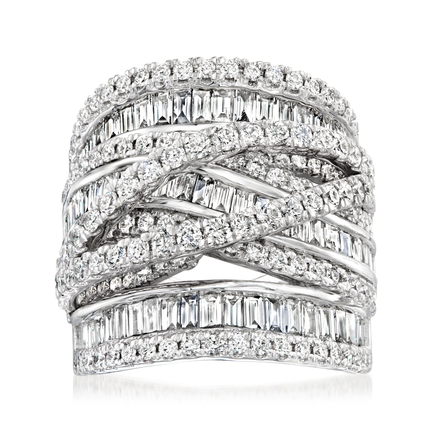 3.33 ct. t.w. Round and Baguette Lab Grown Diamond Highway Ring in 14kt White Gold