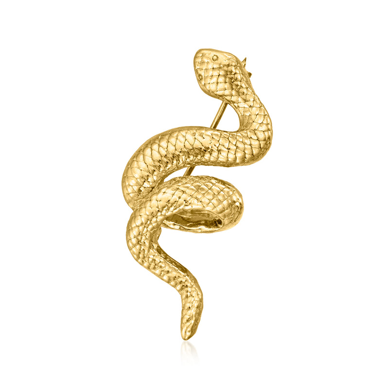 Gold over sterling snake pin with textured coiled design, clasp backing visible