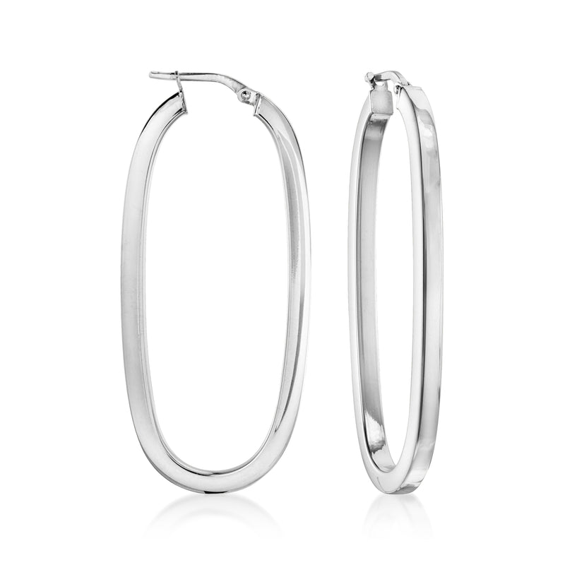 Italian sterling silver oval link hoop earrings with hinged clasp, polished finish