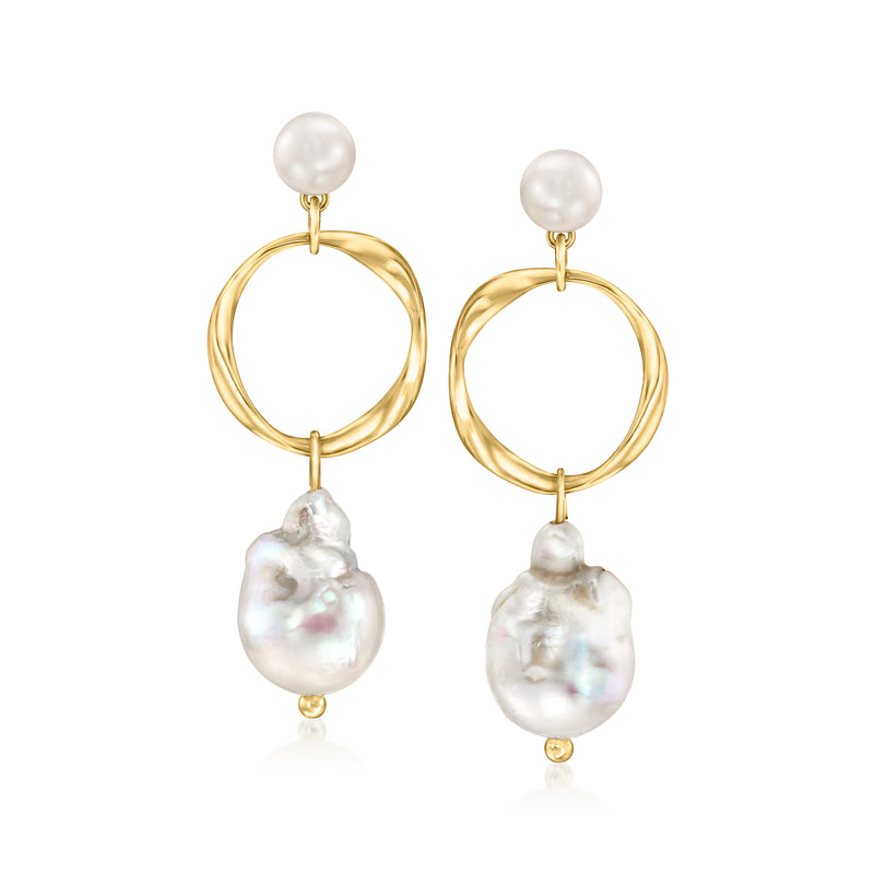 Cultured pearl drop earrings with 18kt gold hoop and irregular pearl dangles
