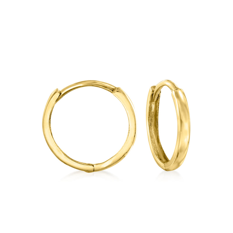 Petite huggie hoop earrings, small rounded 10kt yellow gold loops with latch