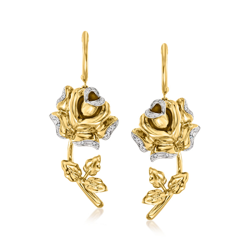 18kt gold-over-sterling rose drop earrings with heart-cut clear stones