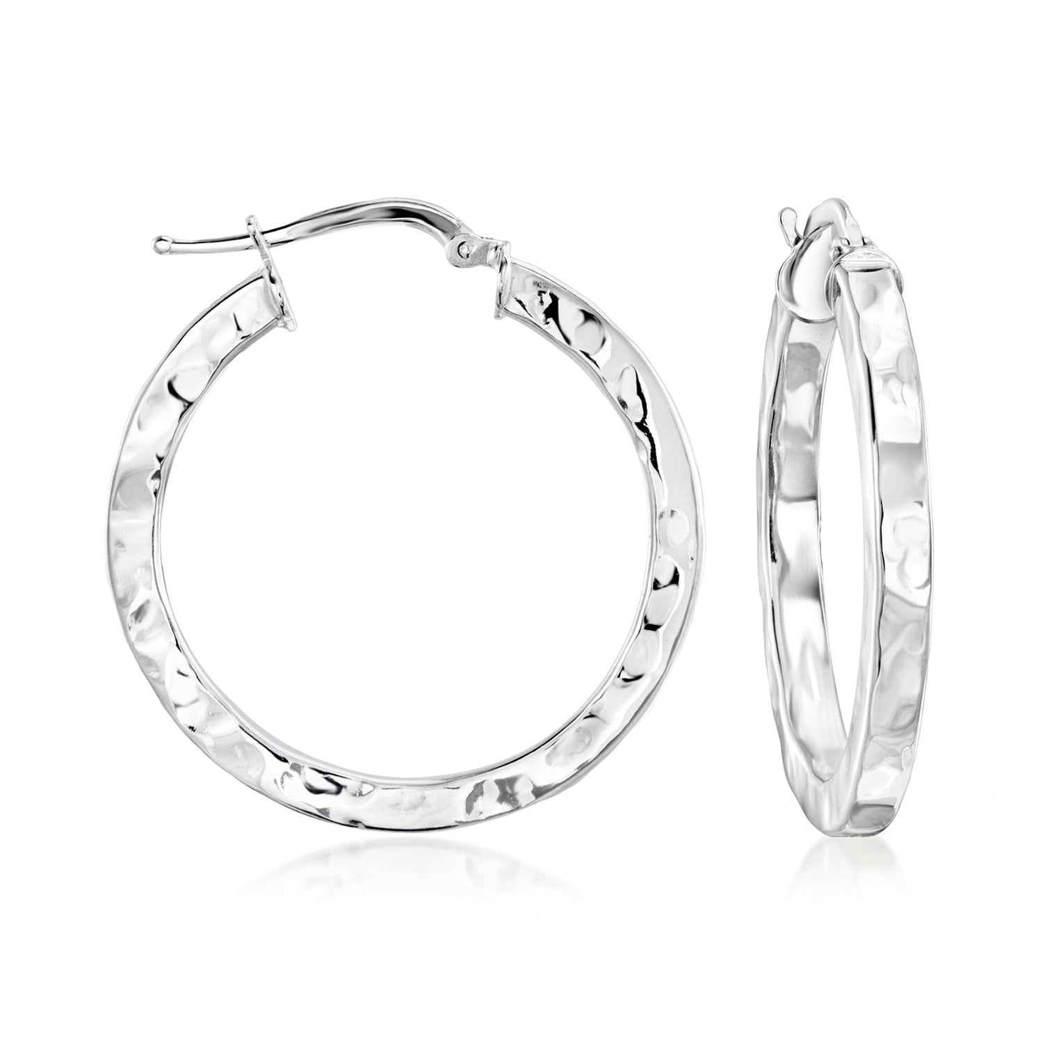 Italian Sterling Silver Hammered Hoop Earrings