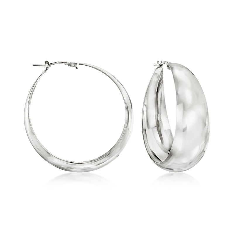 Sterling silver flat-edge hoop earrings, round hoop with hinged clasp