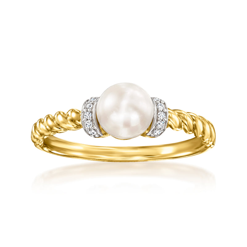 18kt gold over sterling ring with large white cultured pearl and diamond halo