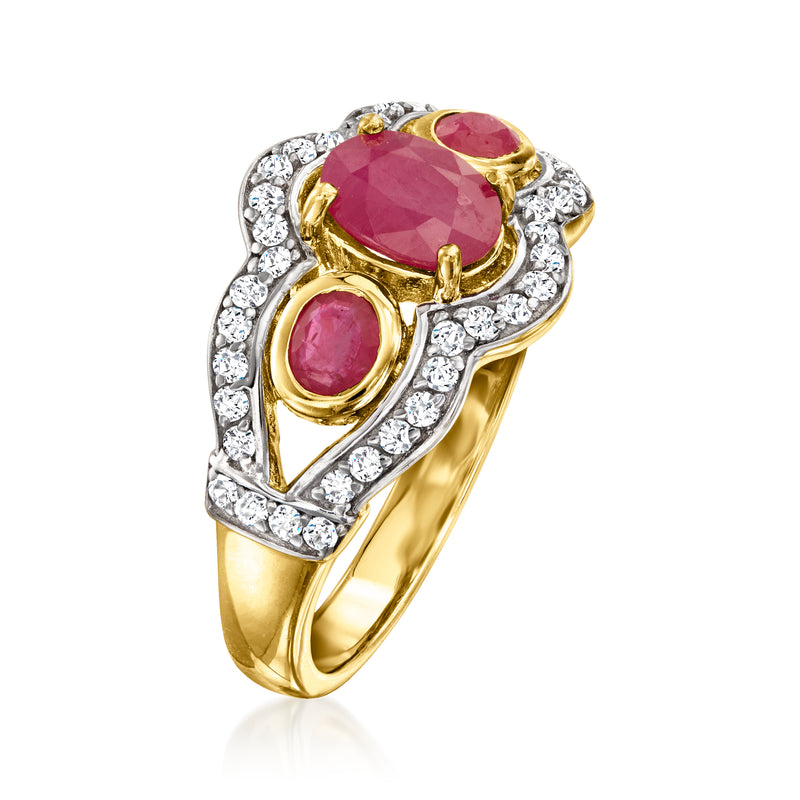 Ruby and white zircon ring in 18kt gold over sterling silver