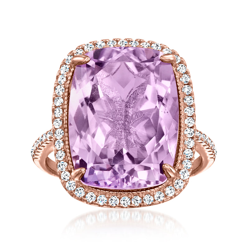 Amethyst halo ring with white zircon in gold-over sterling