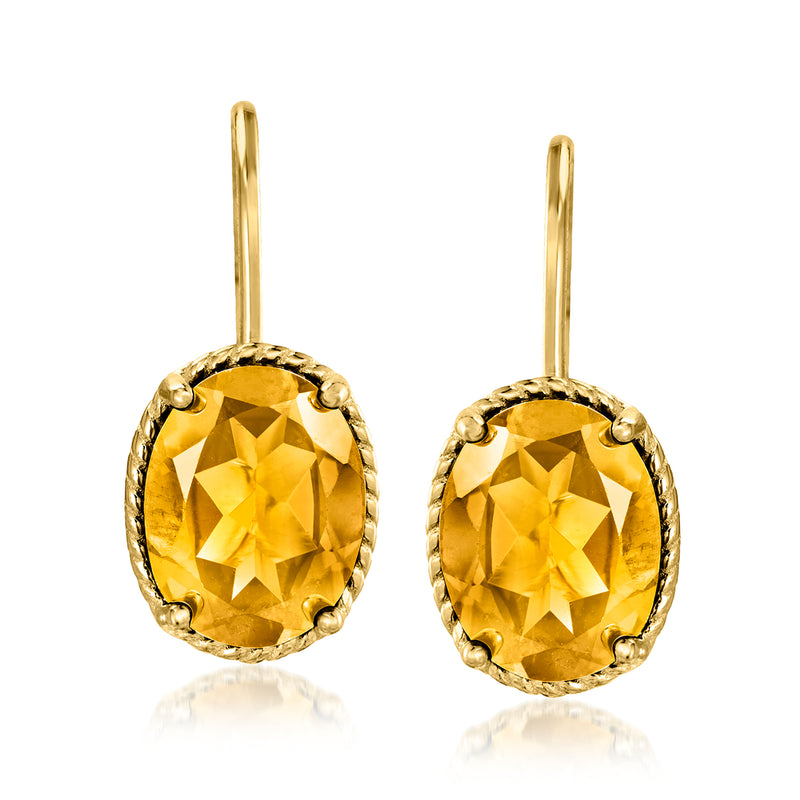 Gold over sterling drop earrings with oval citrine gemstones and leverback closures