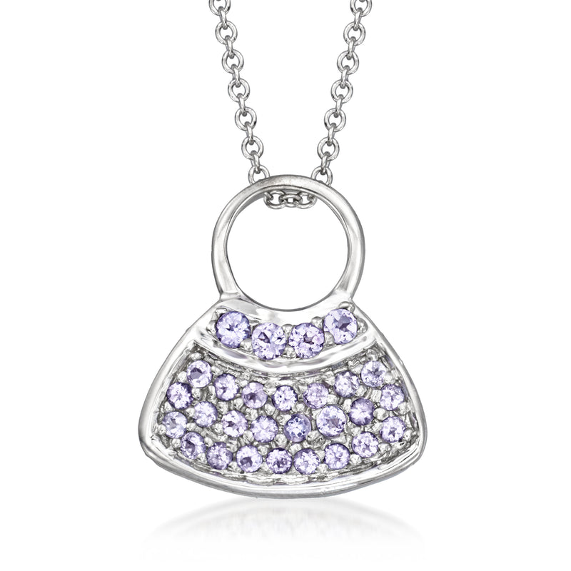 Purse pendant necklace with round tanzanite stones in white gold