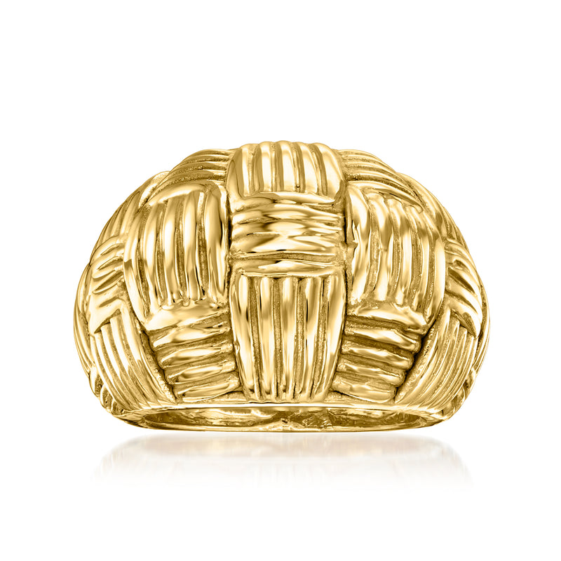 14kt yellow gold basketweave signet ring with raised ridges