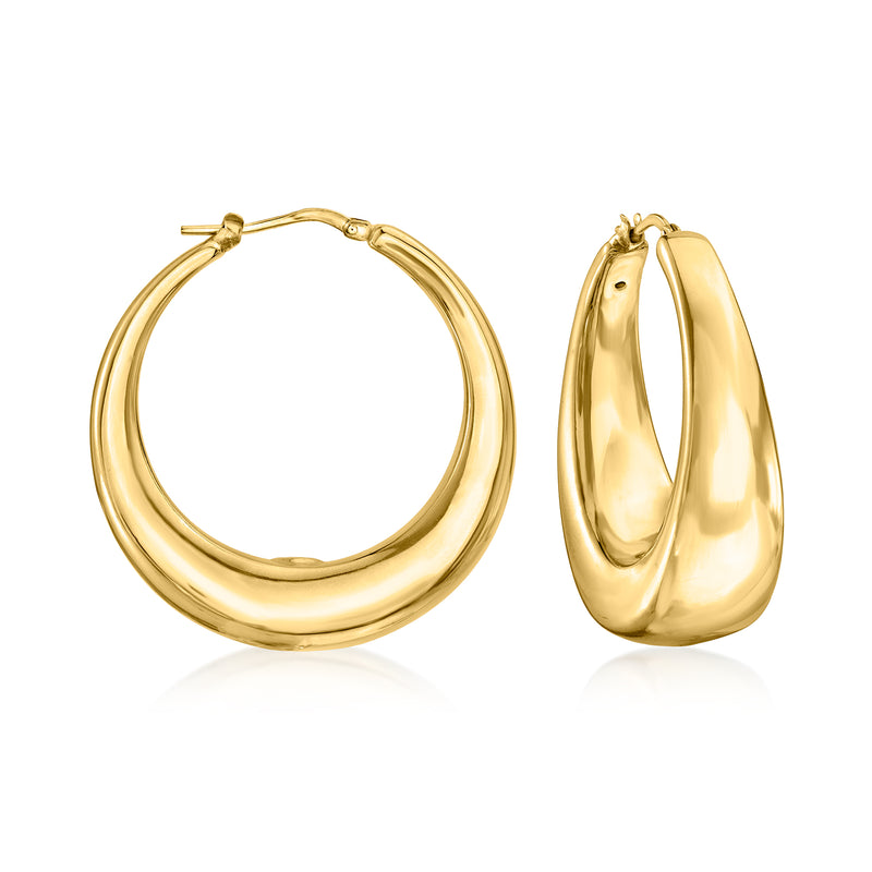 14kt yellow gold hoop earrings, round hinged hoops with clasp