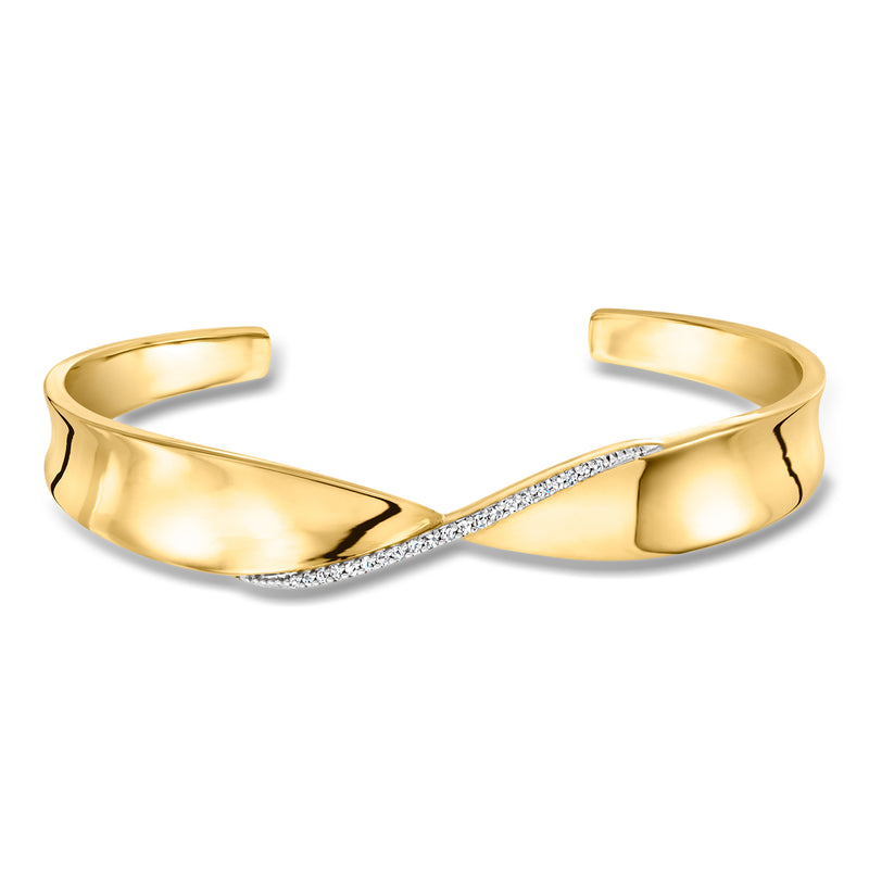 Twisted gold cuff bracelet with diamond-accented V-shaped center