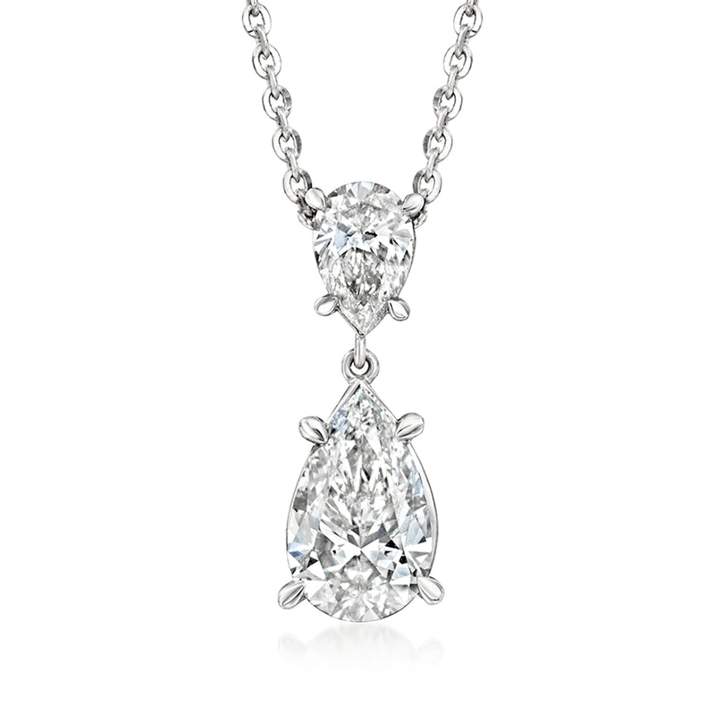 14kt white gold pear-shaped diamond pendant necklace with two teardrop stones